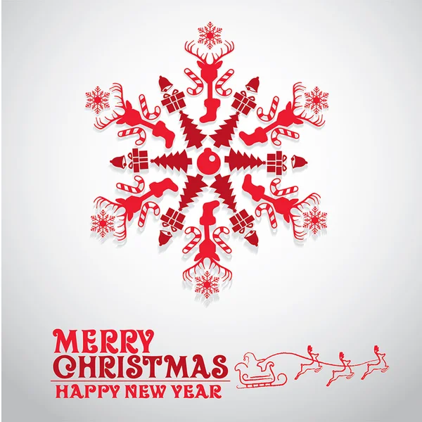 3d pop-up Christmas red snowflake with elements and text white background.Happy new year card.Holiday,celebrations vector illustration objects and ornaments — Stock Vector