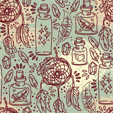 Rüya yakalayıcı ve cam şişe ile Seamless Modeli