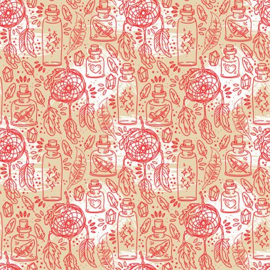 Rüya yakalayıcı ve cam şişe ile Seamless Modeli