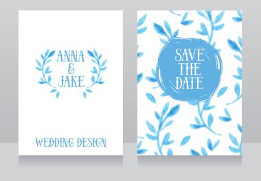 suluboya süsleme iki güzel düğün davetiyeleri el ile çizilmiş