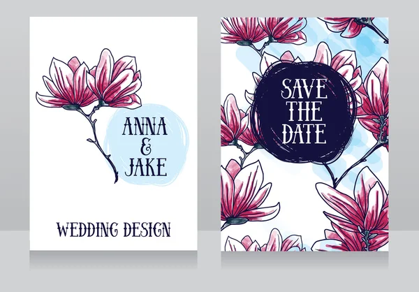 Beautiful wedding design with magnolia flowers — Stock Vector