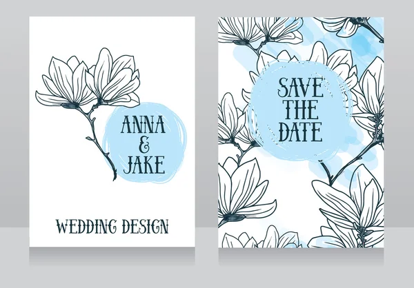 Hermoso diseño de boda con flores de magnolia — Vector de stock