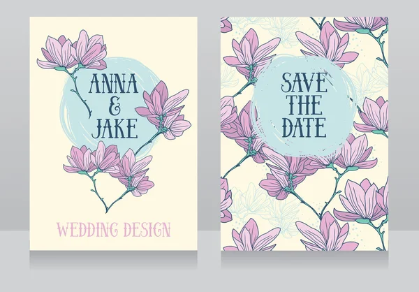 Hermoso diseño de boda con flores de magnolia — Vector de stock