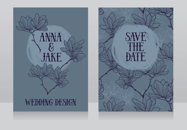 Diseño de la boda con magnolia flores — Vector de stock