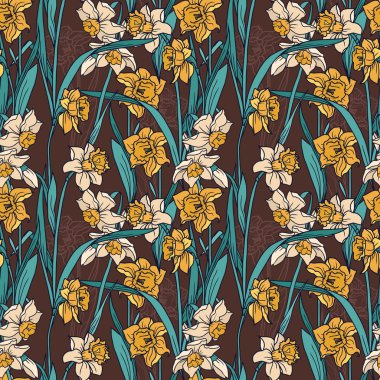 Art nouveau tarzında güzel nergis çiçekleri ile Seamless Modeli