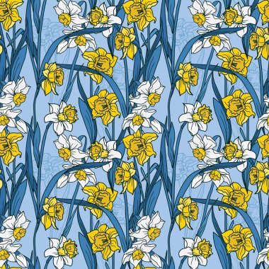Art nouveau tarzında güzel nergis çiçekleri ile Seamless Modeli