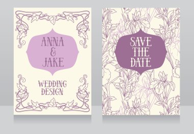 Süsen ile art deco retro tarzında çiçekler güzel çiçek düğün kartları