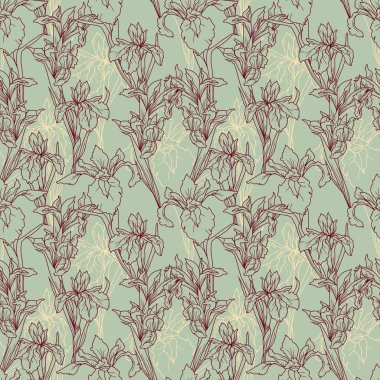 Güzel süsen çiçekler ile Seamless Modeli