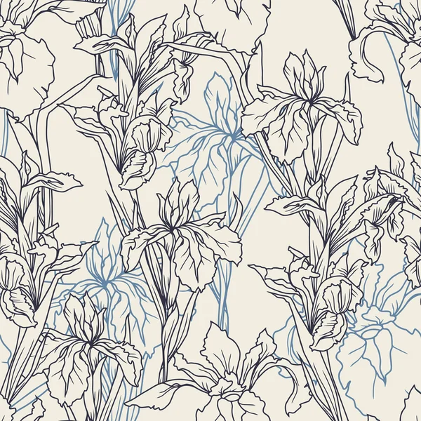 Bezešvé vzor s květy krásné kosatců — Stockový vektor