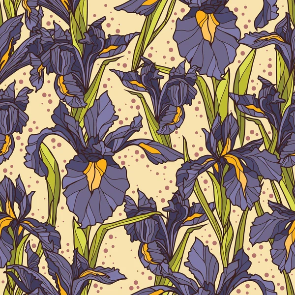 Seamless pattern with beautiful irises flowers — Stock Vector