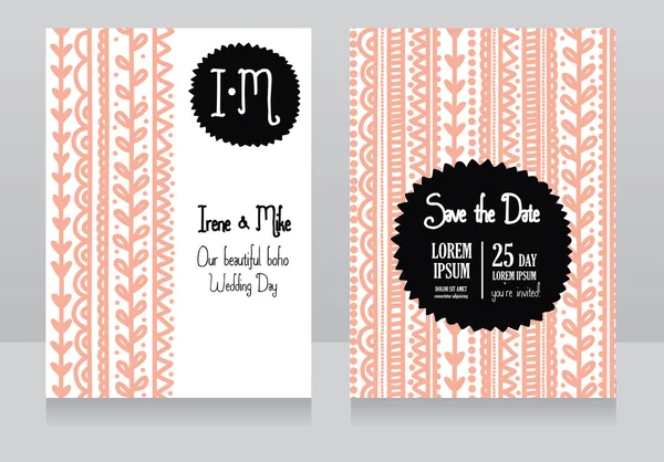 Deux cartes d'invitation de mariage pour le style boho — Image vectorielle
