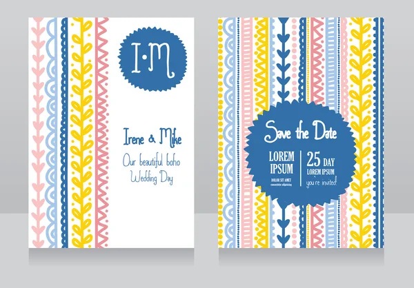 Dos tarjetas de invitación de boda para el estilo boho — Vector de stock