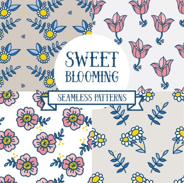 dört çiçek Dikişsiz desen seti