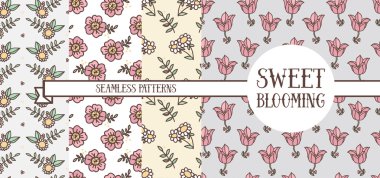 dört çiçek Dikişsiz desen seti