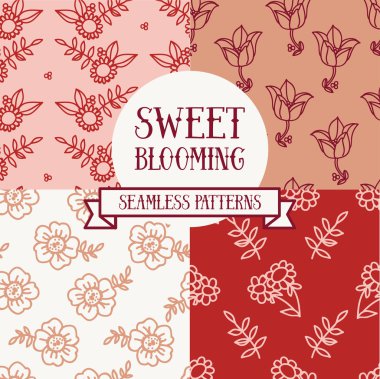 dört çiçek Dikişsiz desen seti