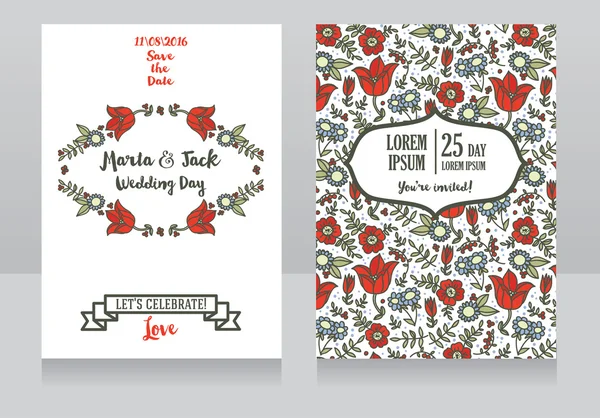 Две свадебные открытки в народном стиле — стоковый вектор