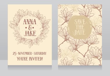 Manolya çiçek ile güzel düğün kartları