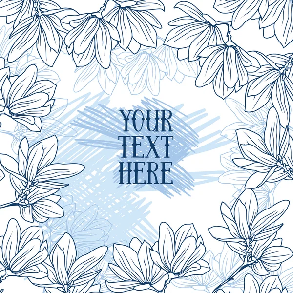 Bela moldura com flores de magnólia e lugar para texto — Vetor de Stock