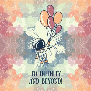 şirin doodle astronot balonları sanatsal arka plan üzerinde
