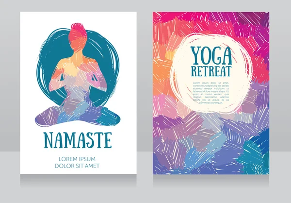 Plantilla de tarjetas artísticas para retiro de yoga o estudio de yoga — Vector de stock