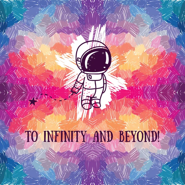 Niedliches Doodle Astronaut auf abstrakten künstlerischen Hintergrund — Stockvektor