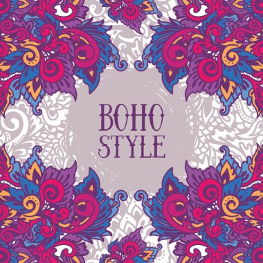 Doodle süsleme boho tarzı ile güzel çerçeve