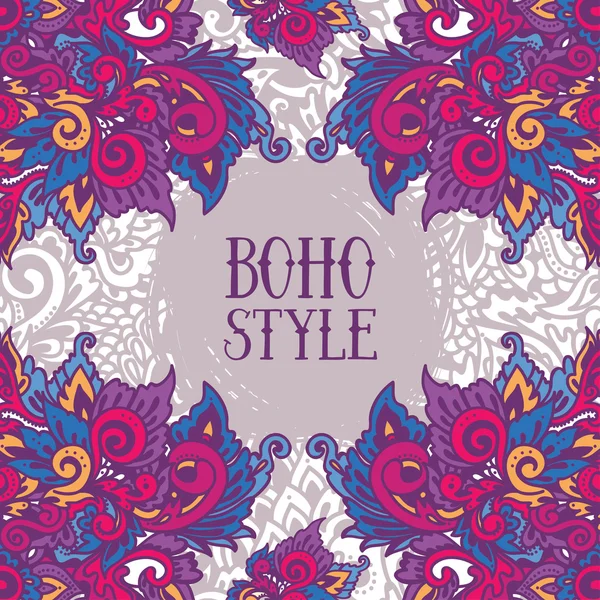 Bella cornice con ornamento doodle in stile boho — Vettoriale Stock