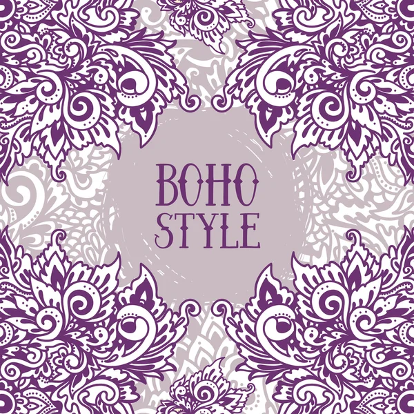 Bella cornice con ornamento doodle in stile boho — Vettoriale Stock