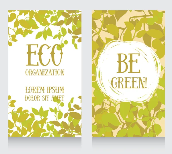 Business card template with leaves decor for ecology organization — Stock Vector