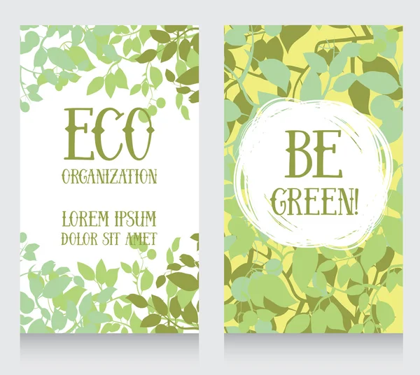 Business card template with leaves decor for ecology organization — Stock Vector