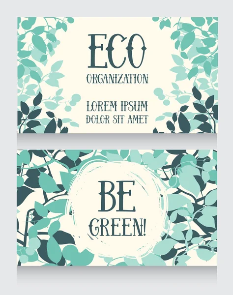 Plantilla de tarjeta de visita con decoración de hojas para la organización de ecología — Vector de stock