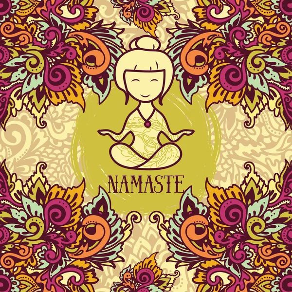 Kartu hias untuk studio yoga, poster "namaste" - Stok Vektor