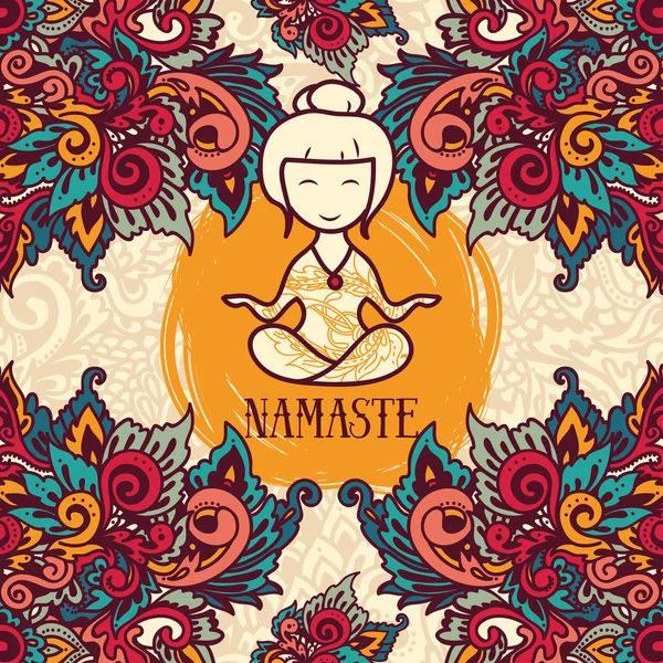 Cartão ornamental para estúdio de ioga, cartaz "namaste" — Vetor de Stock
