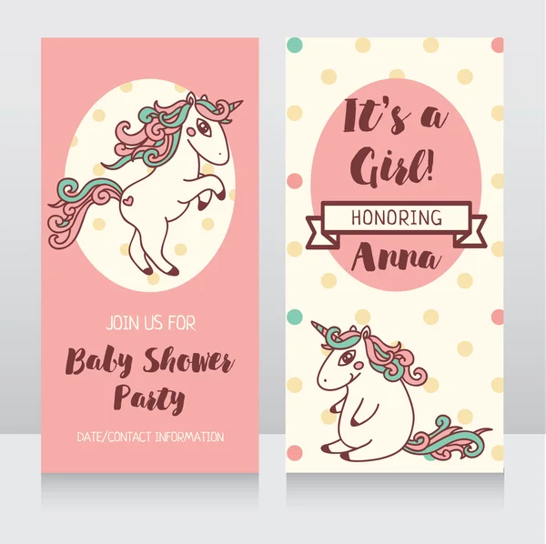 Invitaciones para baby shower con unicornio lindo — Archivo Imágenes Vectoriales
