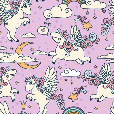 sorunsuz arka plan ile sevimli tatlı rüyalar için doodle pegasus