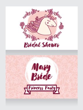 Posterler için şirin unicorn ve çerçeve çiçek ile gelin duş