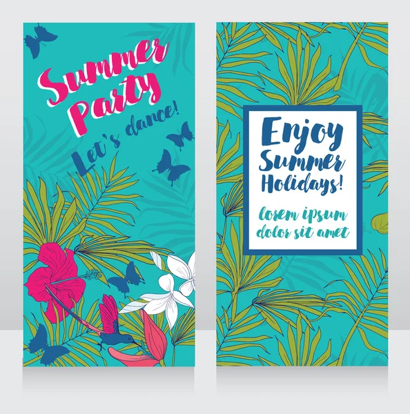 Nyáron fél-trópusi díszítésű kártyák — Stock Vector