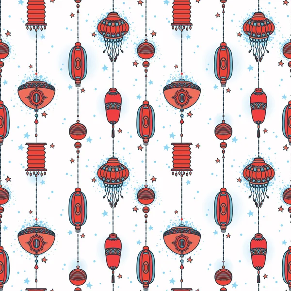 Seamless pattern with traditional chinese lanterns, — Stock Vector