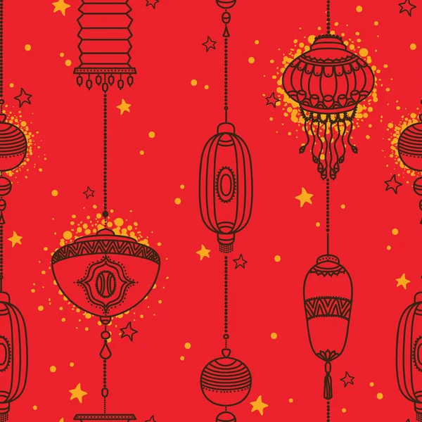 Seamless pattern with traditional chinese lanterns, — Stock Vector