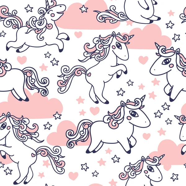 Lindo patrón sin costura con unicornios de garabato — Archivo Imágenes Vectoriales
