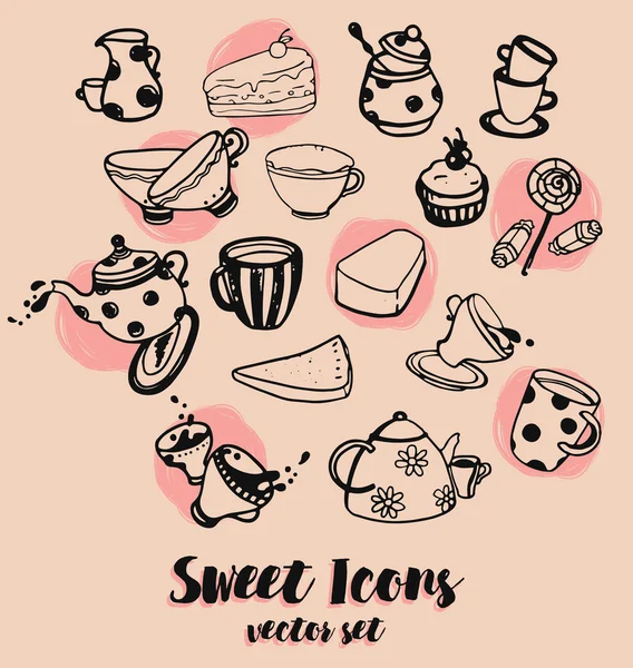 Icons of cute tea things — Stock Vector
