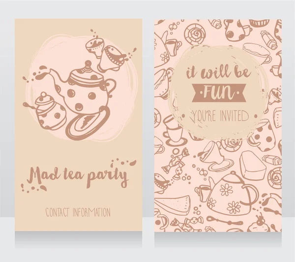Einladungskarte für die Teeparty oder niedliche Visitenkarten für die Teestube — Stockvektor