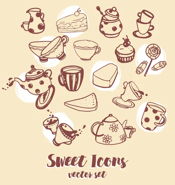 Ikony herbata słodkie rzeczy — Wektor stockowy