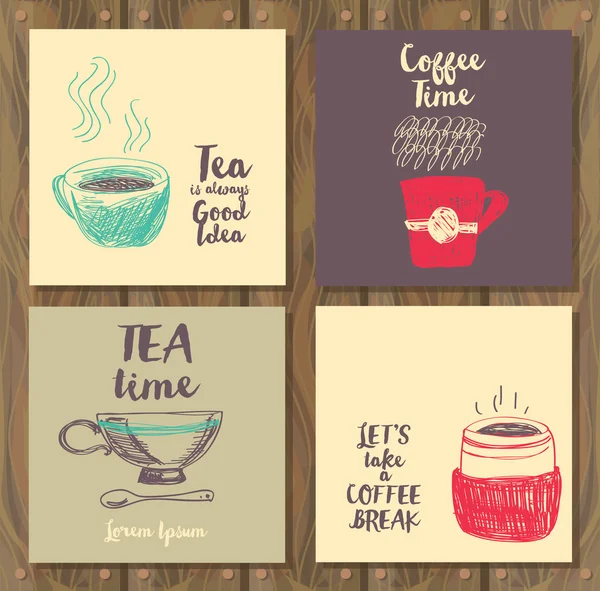 Four card for tea or coffee time — Stock Vector
