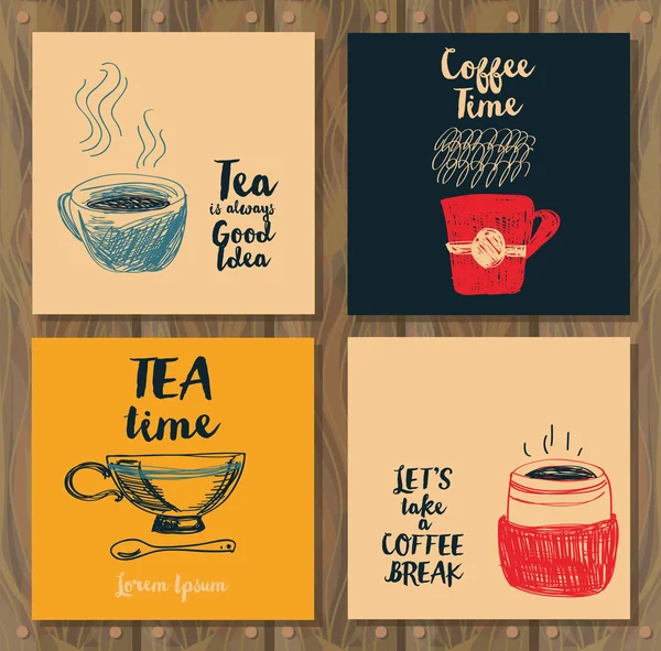 Four card for tea or coffee time — Stock Vector