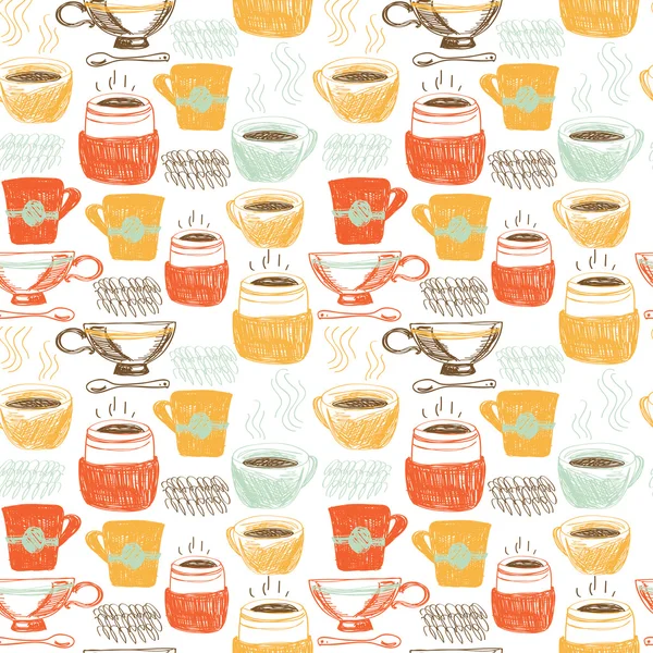 咖啡和茶的杯具和素描无缝模式 — 图库矢量图片