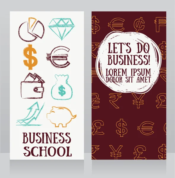 Templates for business school banners with hand drawn icons — Stock Vector