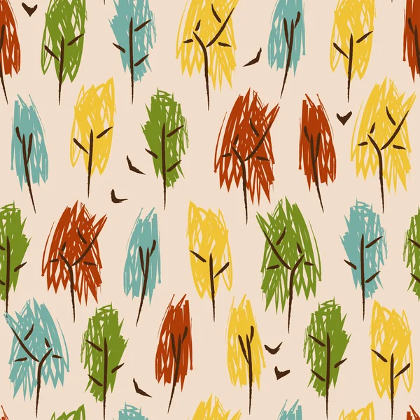 Hand dragna sömlösa mönster med höstträd — Stock vektor