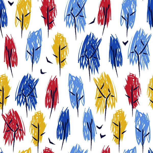 Handgezeichnetes nahtloses Muster mit Herbstbäumen — Stockvektor