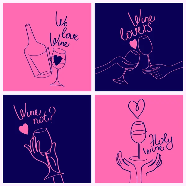 Conjunto Cuatro Pancartas Para Los Amantes Del Vino Bar Vino — Vector de stock